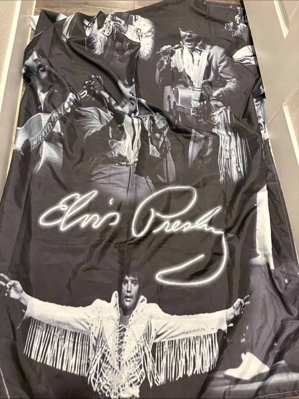 Black Graphic Elvis Presley shower curtain with Signature Print
